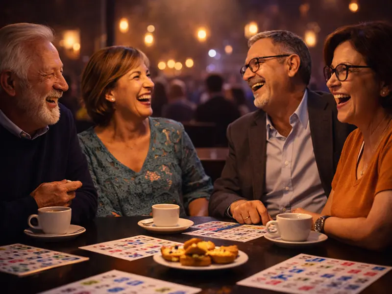 Grupo de amigos a jogar bingo juntos